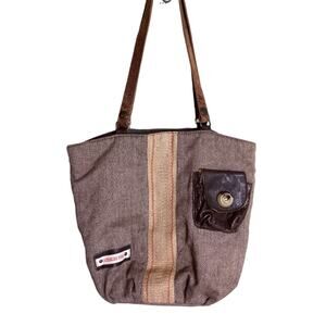 Catherine Parra Tote Women Herringbone Boho Leather Strap Artsy dark Academia